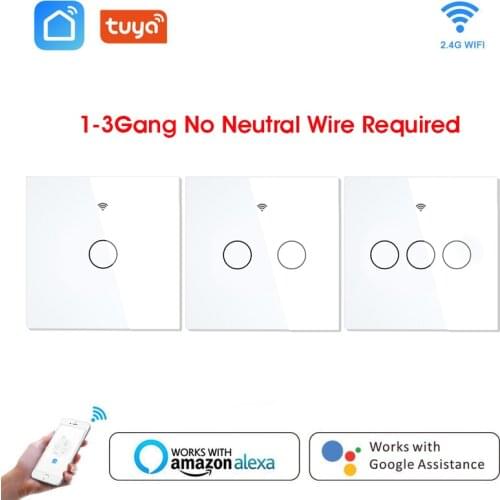 Smart Switch WiFi Button Wall Light Switches EU 220V No Neutral Tuya Wireless Control Alexa Google Home Compatible