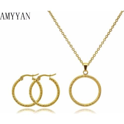 Jewelry Gold Woman 25mm Inner Diameter Round Pendant Necklace Slidable Pendant Plus Ladies Earring Simple