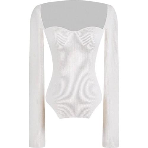 Female Outerwear Chic Tops Women 2021 Fashion Cashmere Sqaure Collar Full Sleeves Elastic High Waist Sexy Pullover