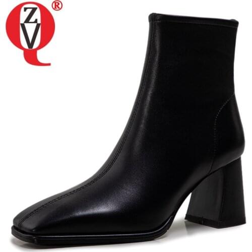 ZVQ Women winter New Style Leisure Solid color short boots Square Toe Concise Comfortable Mature soft office lady Pumps Heels
