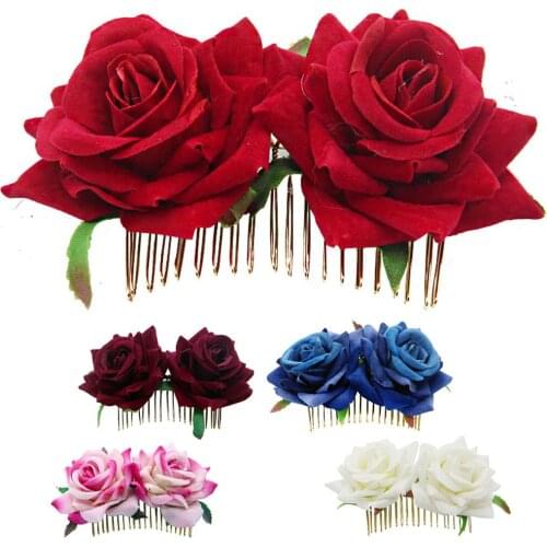 New Fashion White/Red Rose Flower Hair Combs Wedding Bridal Jewelry Women Prom Headpiece Charm Hair Accessories Hair Pins Clips