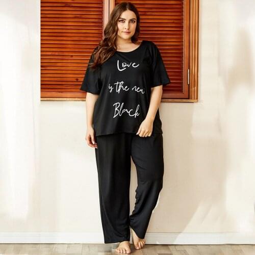 Plus Size 2 Piece Sets Homewear Suits Women Summer Casual T Shirts Drawstring Sweatpants Lounge Wear Fashion Elastic Sleepwear