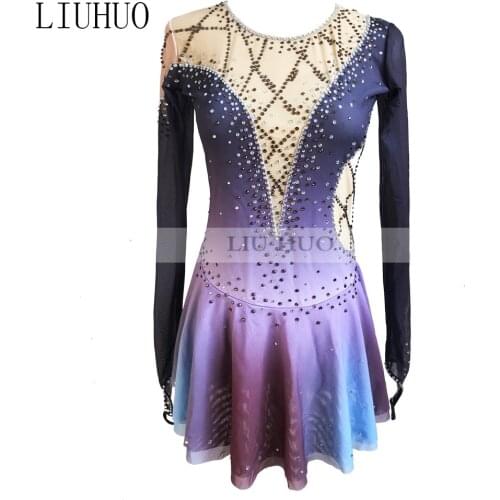 LIUHUO Womens Girls' Adult Kid Performance Long Sleeve BalletRhythmic Gymnastics Competition Leotard Ice Figure Skating Dress