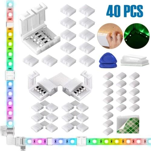 4-Pin RGB LED Light Strip Connectors and L Shape 10mm Solderless Adapter Terminal Extension for 3528/5050 RGB LED strips