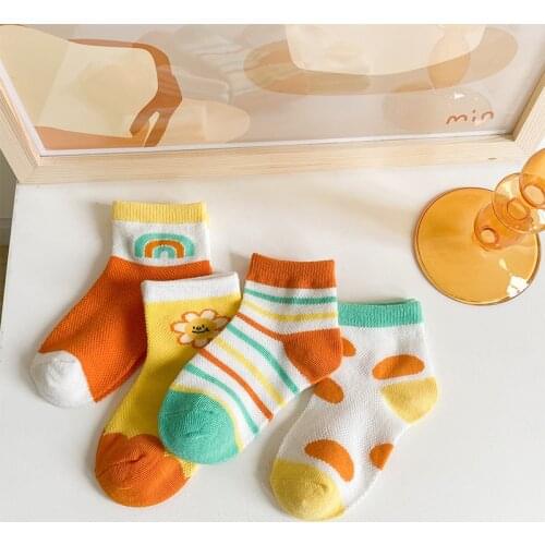 4 Pairs/Set Girl Socks Summer Spring Thin Mesh Cotton Children Crew Socks Cartton Soft Breathable Cute Short Ankle Baby Socks