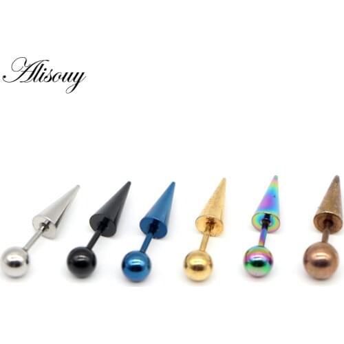 Alisouy Hot 2 PCS Unisex Punk Rock Personality Stainless Steel Spike Rivet Taper Stud Earrings 6 Colors Men Women stud earrings