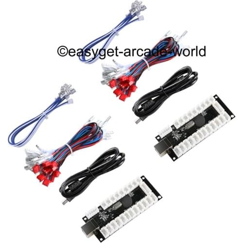 Arcade DIY Kits Parts 2x No Delay Arcade LED USB PC Encoder Board + LED Button Wire + Arcade LED Joystick Cable ( 2 Pin + 4.8MM)
