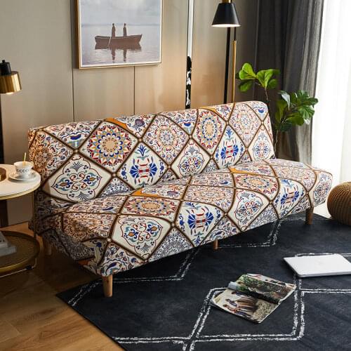 Bohemia No Armrest 3 Seater Sofa Bed Cover for Living Room Stretch Queen Size Folding Futon Sofa Cover Armless Big Couch Cover