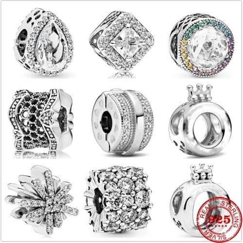 Fit Original pandora Charms Bracelet 925 Sterling honeycomb crown Water droplet Charm Beads DIY women Jewelry Making Berloque