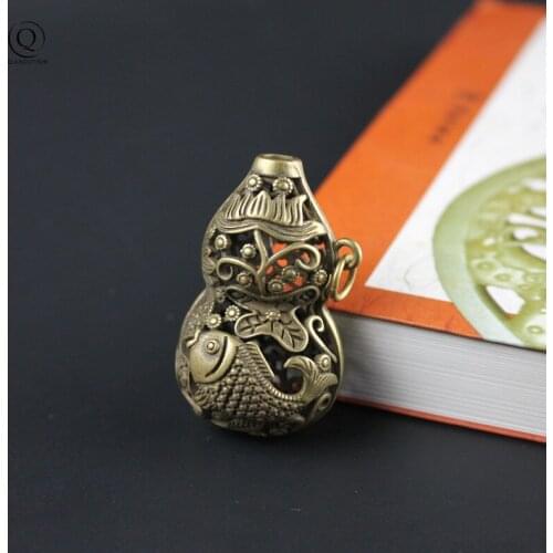 Pure Brass Vintage Hollow Fish Gourd Car Key Chain Pendants Goldfish Keychain Hangings Jewelry Women Backpack Lucky Keyrings