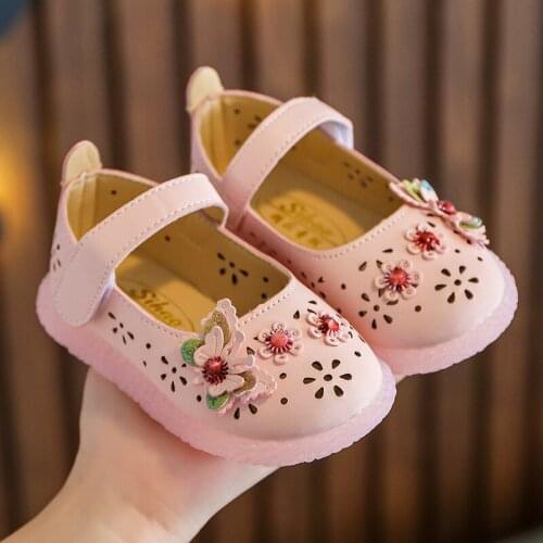 2021 Spring Autumn Girls Pu Leather Shoes Hollow Cute Princess Shoes Baby New Children Dance Shoes Girls Flower Butterfly Shoes