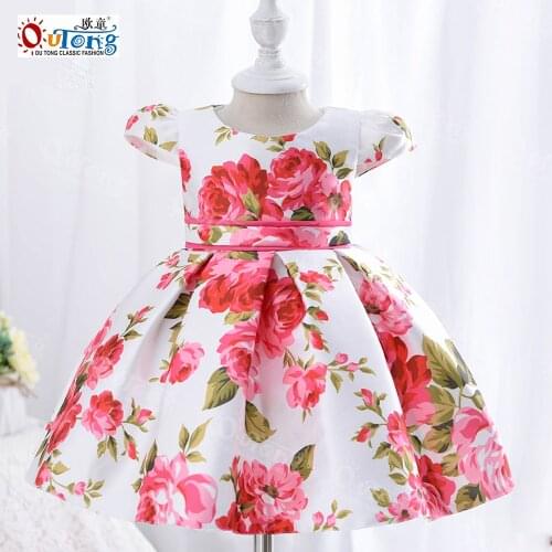 Outong Baby Girl Spanish Dresses Flower Print Dress For 1 Year Kids Clothes Girls Short Sleeve Casual Summer Children Clothing