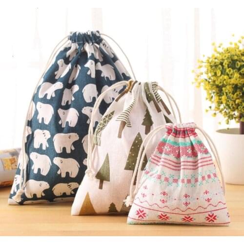Eco-friendly Reusable Cotton Linen Drawstring Gift Bag Wedding Christmas Sachet Storage Travel Jewelry Packaging Shopping Bag