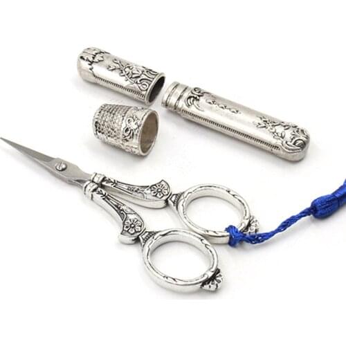 European Vintage Sewing Kit Scissors Metal Thimble Needle Case DIY Sewing Tools for Embroidery Cross Stitch Craft Accessories