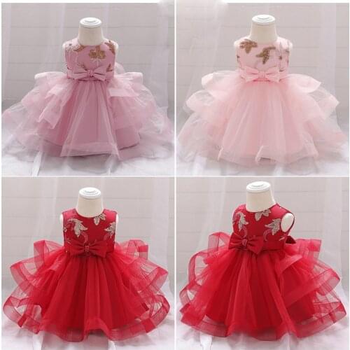 FOCUSNORM 3 Colors Newborn Baby Girls Dress Sequin Flowers Embroidery Mesh Waist Bow Lace Tutu Dress