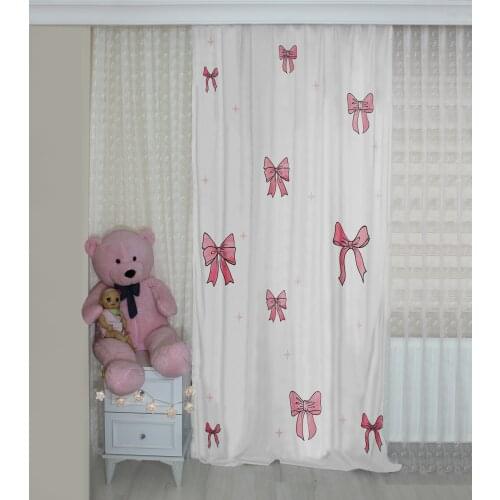 Cute Butterfly Patterned Background Curtain velvet curtain kids room drape Pink Ribbon Colorfull