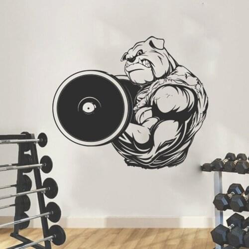 Large French Bulldog Dumbbells Gym Wall Sticker Power Fitness Crossfit Bodybuilding Sport Inspiratioanl Wall Decal Vinyl Decor
