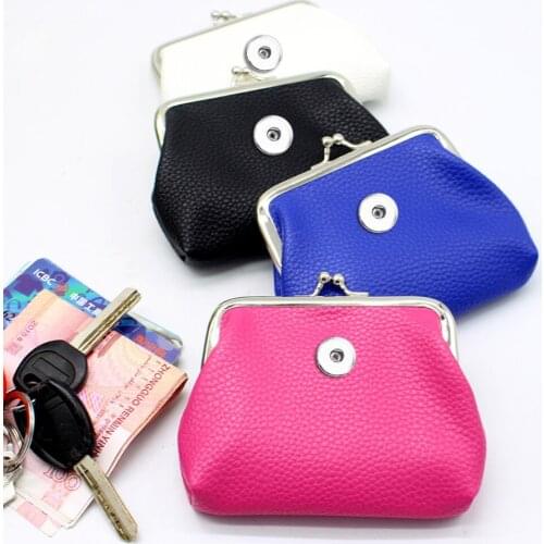 PU Leather 18mm Snap Button jewelry Coin Purses Small-Wallets Money-Bags For girls gift QB5113