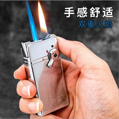 JOBON two flame (windproof blue flame + red flame)Fashion personality creativity metal gas inflatable wheel lighter smoking gift