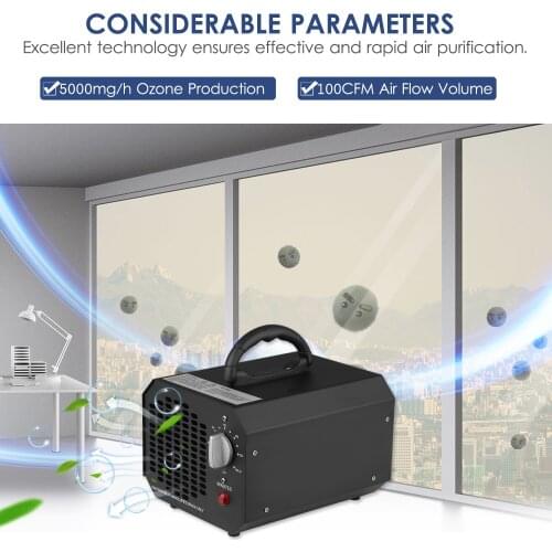 Commercial Ozone Generator with Timer Hold Function 5000mg/h Stainless Steel Ozonator Industrial Cleaning Machine Air Purifier