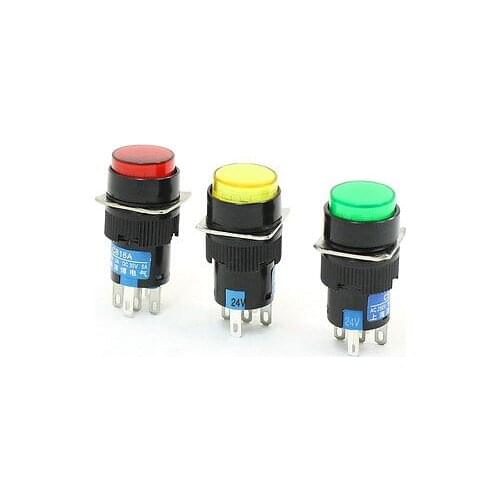 NO NC Lamp Indicator Self Lock Round Push Button Switch DC 24V