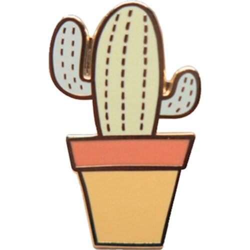 Metal Cut Custom Shiny Gold Cactus Plant Enamel Lapel Pin Badge Brooch for Gift Please Send Us Your Design Welcome DIY Your Pin