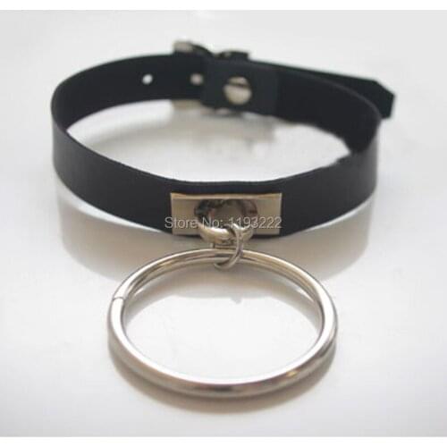Fashion Women Girl Pastel Goth Handmade Big O Round Haning Circle Leather Choker Collar Necklace