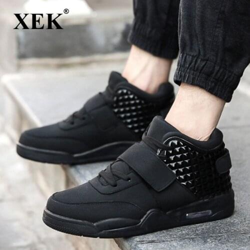 XEK Men Fashion Shoes Winter Casual Breathable High Top Shoes Flat Wedge Rubber Sole Leather Vulcanized shoes ZLL164