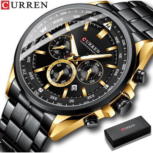 CURREN Luxury Wrist Watches for Men Stainless Steel Quartz Wristwatches with Chronograph Casual Sport Clock