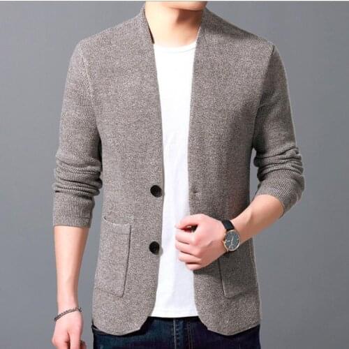 High Quality Mens Thick Knit Cardigan Knitwear Spring Autumn V-neck Breasted Warm Sweater Men Casual Solid Cardigan Jacket