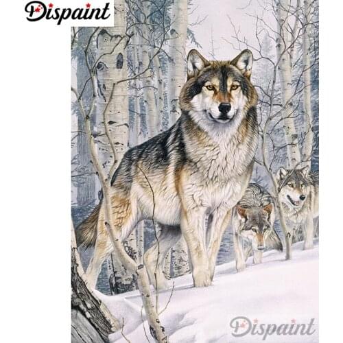 Dispaint Full Square/Round Drill 5D DIY Diamond Painting "Animal wolf scenery" 3D Embroidery Cross Stitch Home Decor Gift A18904