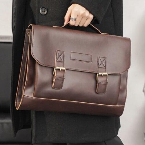 New Crazy Horse Leather PU Fashion Mens Handbag Car Stitching Horizontal One-shoulder Business Briefcase Mens Bag