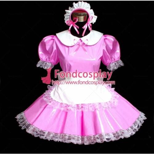 Sexy Sissy Maid Dress Pvc Dress Pink Lockable Uniform Cosplay Costume Custom-made[G495]