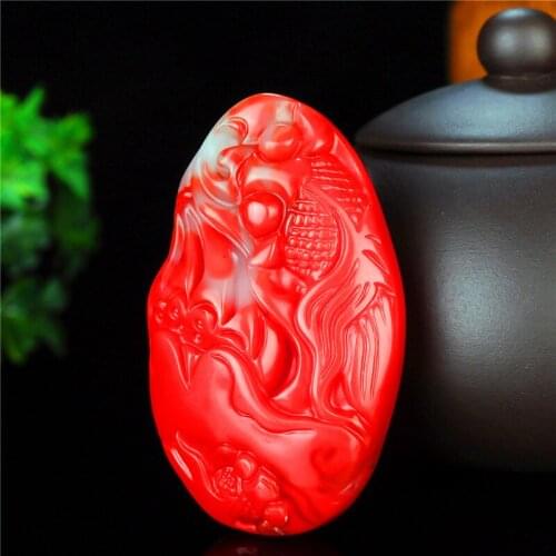 Natural Color Hand-carved Lotus Gold Fish Jade Pendant Jewelry Necklace for Years There Are Fish Jade Lotus Gold Fish Necklace