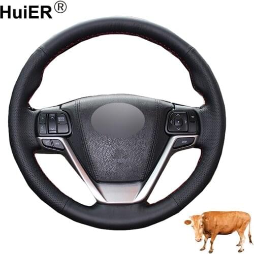 Hand Sewing Car Steering Wheel Cover Top Cow Leather Volant For Toyota Highlander 2014 2015 2016 2017 2018 2019 Sienna 2015-2019