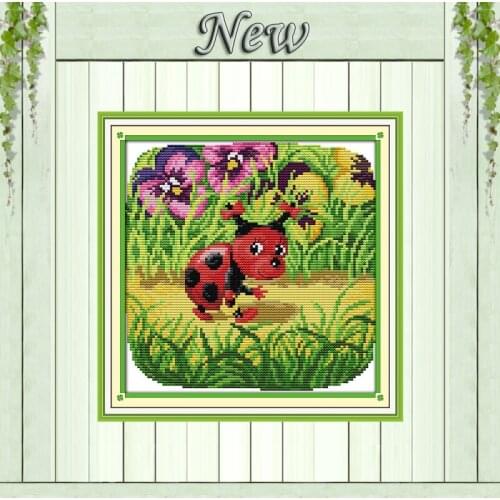 Beetle cartoon Insect decor painting counted printed on canvas DMC 14CT 11CT Chinese Cross Stitch Needlework Set Embroidery kits