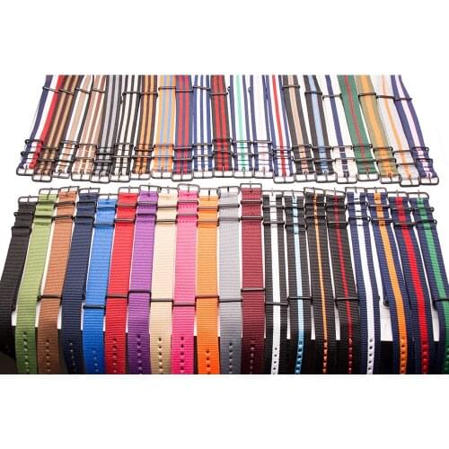 For NATO Style Military Strap 18MM 20MM 22MM 24MM Nylon Material Replacement Watchband Stainless Steel Black Pin Buckle 41 Color