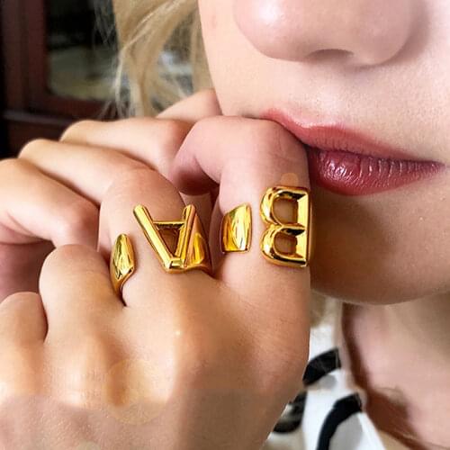 Hiphop/Rock Metal Geometry Punk Rings Set Letter Adjustable Opening Ring Initials Name Alphabet Female Party Fashion Jewelry