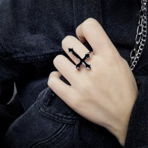 Vintage Black Big Cross Open Ring for Women Party Jewelry Men Fashion Trendy Gothic Metal Color Finger Ring Wholesale Bulk