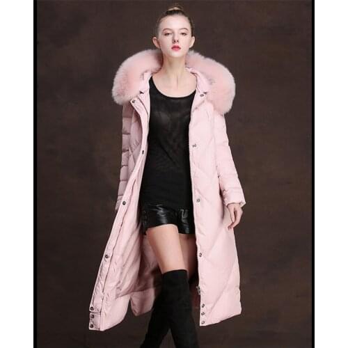 Fur Fox Womens Collar White Duck Down Jacket Winter Coat Female Hooded Jackets Padded Women Long Parkas Casacos WXF322 s