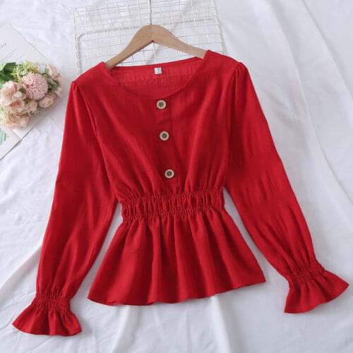 Elegant Style Tunic White Shirt Women Ruffles Puff Sleeve Top Solid Color Chiffon Ladies Blouse Casual 2021 Korean Fashion