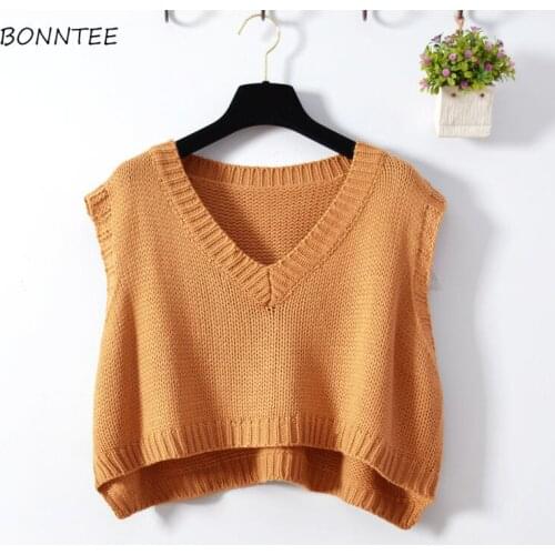 Sweater Vest Women Solid Simple V-Neck Loose College All Match Sleeveless Korean Style Women Casual Popular Basic Trendy Fall