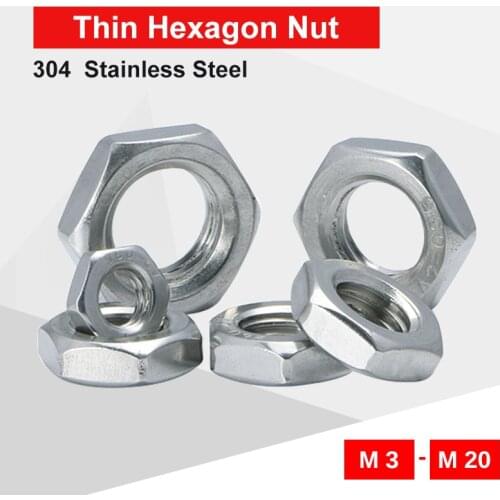 1-50 PCS Thin Hexagon Nuts M3 M4 M5 M6 M8 M10 M12 M14 M16 M18 M20 304 Stainless Steel Material Din 439 Match With Screw Bolt