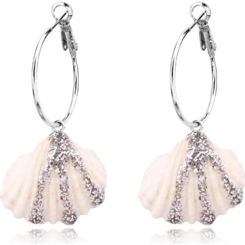 1Pair Unique Elegant Glitter Sea Shell Hoop Earrings For Women Bohemian Round Circle Natural Conch Earrings Jewelry E259