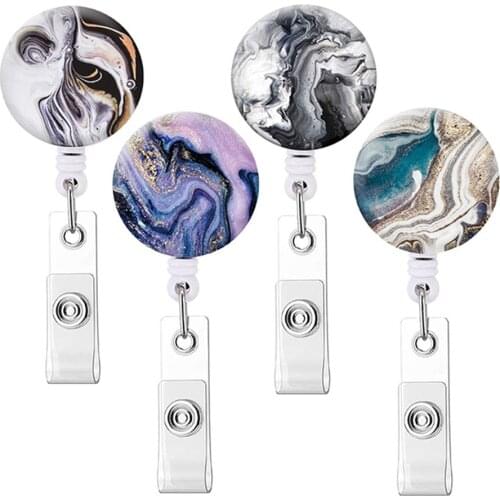1PCS Marble Retractable Nurse Badge Reel Clip Badge Holder Students Doctor ID Card Holder Stationery