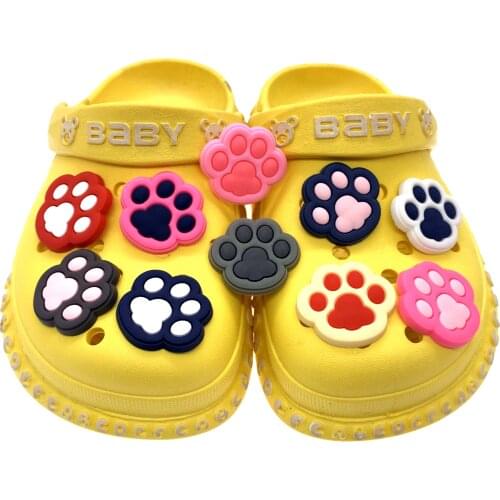 100PCS Wholesale Mix Animal Dog Paw Print Shoes Charms Colorful Decoration DIY Wristband For Kids Gifts Croc Jibz Buckle