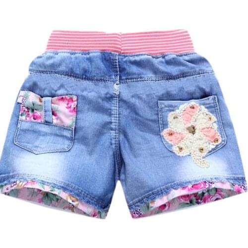 2020 New Girls Denim Shorts Girl Summer Flower Pattern Pants Kids Clothes Children Flowers Embroidery Jean Short For KIDS 3-13Y