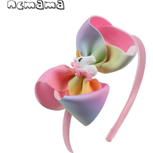 4 Inch Cartoon Hairband Children Grosgrain Ribbon Hair Bows Handmade Kids Rainbow Hair Band Hair Hoop Hair Accessories for Girls