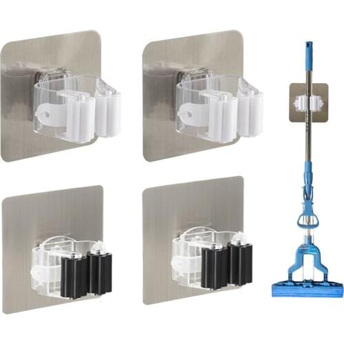 4pcs Mop Broom Holder Self Adhesive Mop Clips Broom Gripper No Drilling Wall Mounted Storage Rack 8X8cm