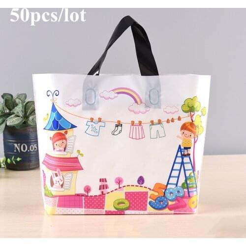 50pc / lot cartoon characters Plastic Gift Bags Thick Portable Storage Shopping Bags Clothing store bags Wedding Party supplies